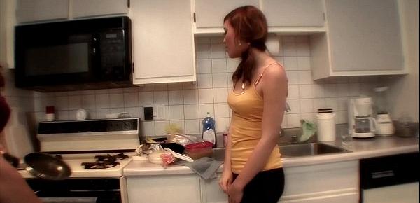  Experienced MILF  Francesca Le and young brunette Melanie Rios  fuck on the kitchen floor
